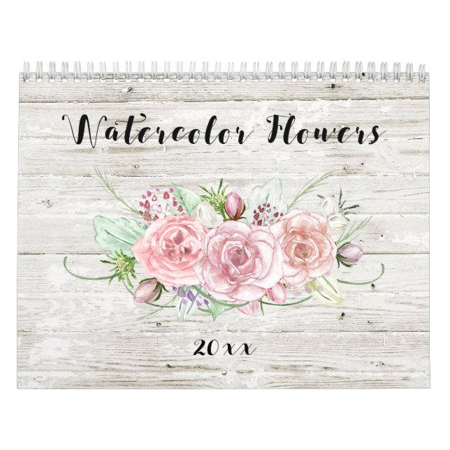 Aquarellblume auf rustikalem Holz Kalender (Titelbild)