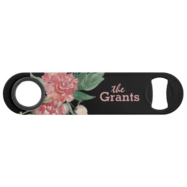 Aquarellblume auf Schwarz #2 Personalisiert Speedflaschenöffner (Vorderseite (Horizontal))