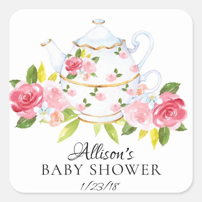 Aquarellblume BABY Tee Party Umschlag Aufkleber (Vorderseite)