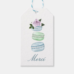 Aquarellblume Blau Macaron Merci/Vielen Dank Geschenkanhänger