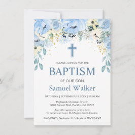 Aquarellblume Blauer Junge Taufe Einladung