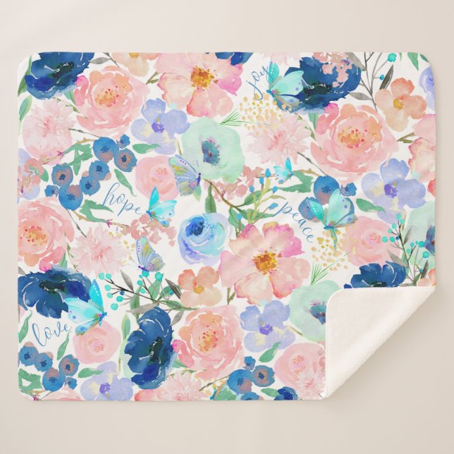Aquarellblume Blumenblanket der Hoffnung Sherpadecke (Vorderseite (Horizontal))