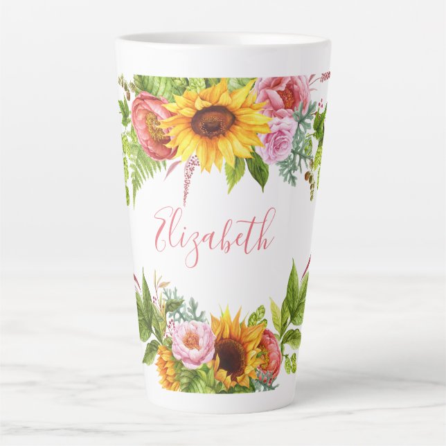 Aquarellblume Blumenrosa Name Groß Milchtasse (Vorderseite)