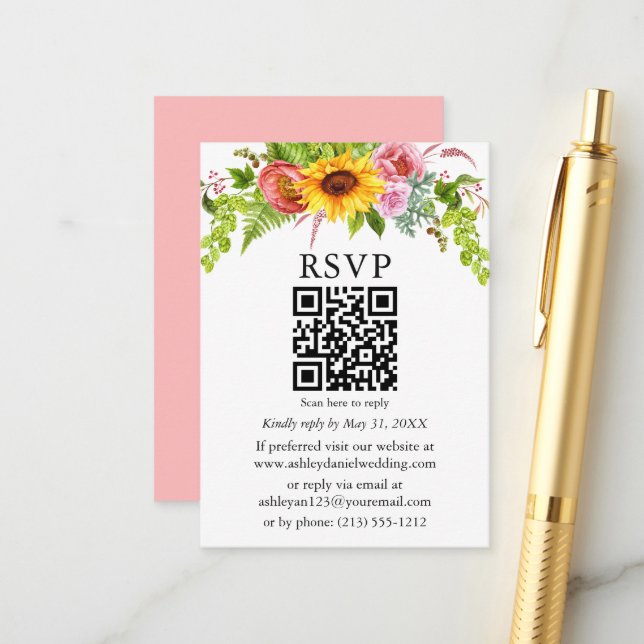 Aquarellblume Blumenzwiebelblume QR UAWG Pink Begleitkarte (Vorderseite/Rückseite Beispiel)