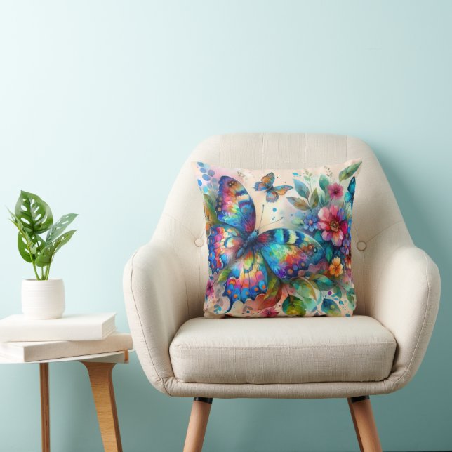 Aquarellblume Blütenblume Blume Blau Rosa Kissen (Stuhl )