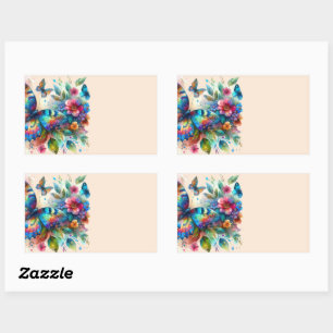 Aquarellblume Blütenblume Blume Blau Rosa Rechteckiger Aufkleber