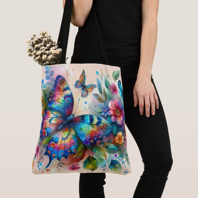 Aquarellblume Blütenblume Blume Blau Rosa Tasche (Von Nahem)