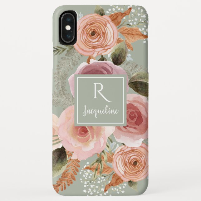 Aquarellblume BOHO Grünpflanzen Blatt Name Case-Mate iPhone Hülle (Rückseite)