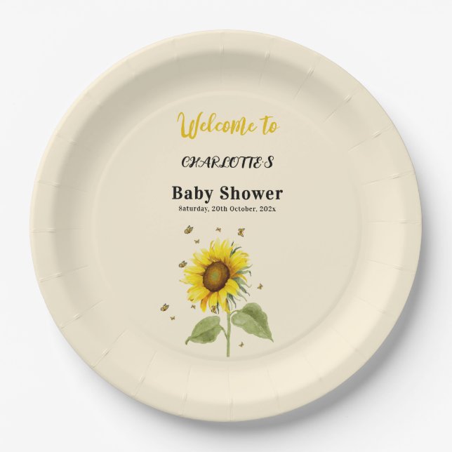 Aquarellblume & Butterflies Kinderdusche Pappteller (Vorderseite)