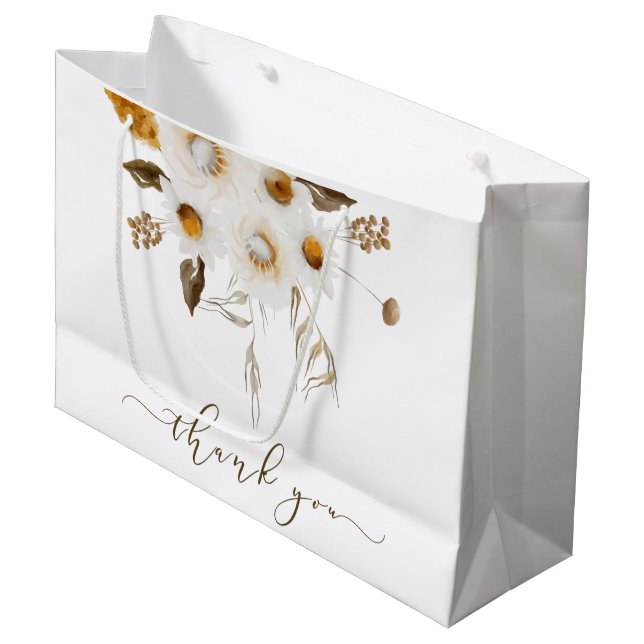 Aquarellblume Danke Tasche Große Geschenktüte (Vorderseite Schrägansicht)
