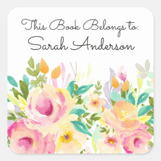 Aquarellblume Dieses Buch gehört Quadratischer Aufkleber