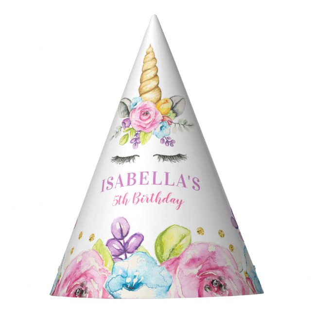 Aquarellblume Einhorn Geburtstag Partyhütchen (Vorderseite)