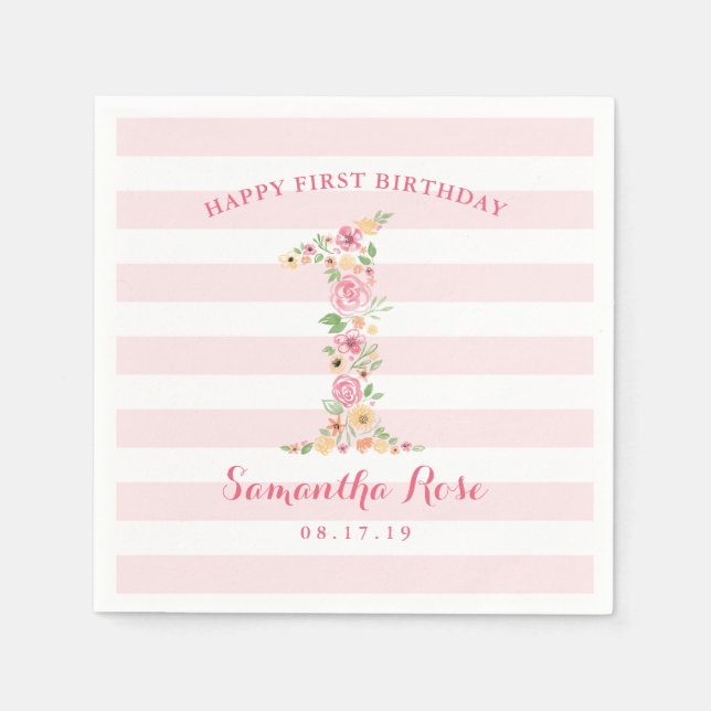 Aquarellblume Eins Geburtstag Serviette (Vorderseite)