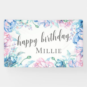 Aquarellblume Elegantes Bauernhaus Happy Birthday Banner