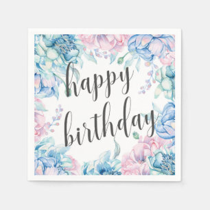 Aquarellblume Elegantes Bauernhaus Happy Birthday Serviette