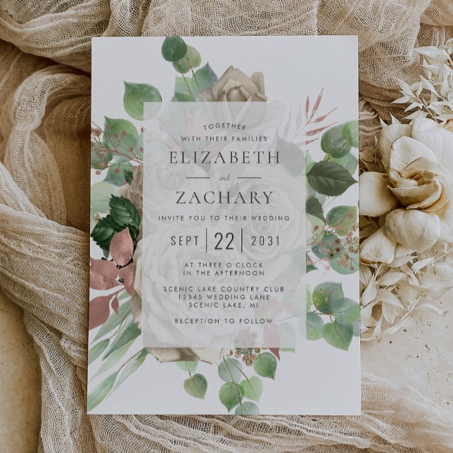Aquarellblume Elfenbeinblume Rose Eukalyptus Weddi Einladung (Von Creator hochgeladen)