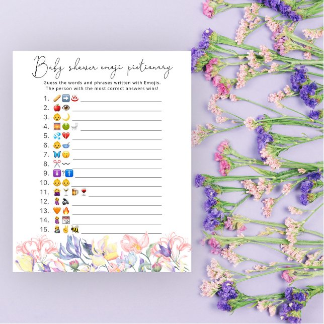 Aquarellblume Emoji Bilderspiel Babydusche (Von Creator hochgeladen)
