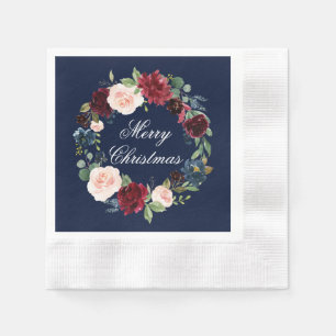 Aquarellblume Frohe Weihnachten Blauer Cocktail Serviette
