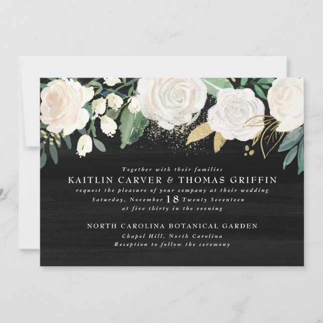 Aquarellblume + Goldene Akzente Hochzeitseinladung Einladung (Vorderseite)