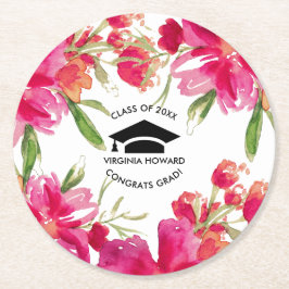 Aquarellblume-Graduierungsparty Runder Pappuntersetzer