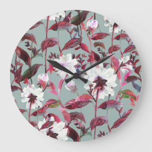 Aquarellblume: Handgezeichnete Blüten. Große Wanduhr