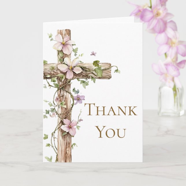 Aquarellblume Heiliges Kreuz Taufe Danke Karte (Orchidee)