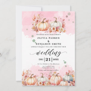 Aquarellblume Herbst Pink Pumpkin Hochzeit im Herb Einladung