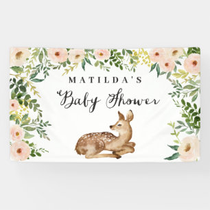 Aquarellblume Hirschwald Babydusche Party Banner