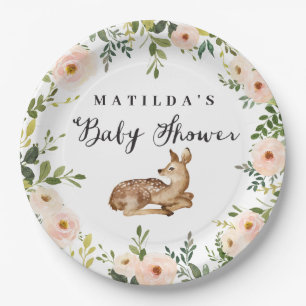 Aquarellblume Hirschwald Babydusche Party Pappteller