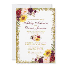 Aquarellblume Hochzeit Burgund Gold Glitzer