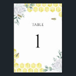 Aquarellblume - Hochzeitsfeier Tischnummer<br><div class="desc">Gemein zu Biene - Elegantes Aquarell Brautparty Party. Wasserfarbene Honigwaben und weiße Blume und natürliche Bienen. Personalisieren Sie Ihre Daten. Matching-Elemente verfügbar.</div>