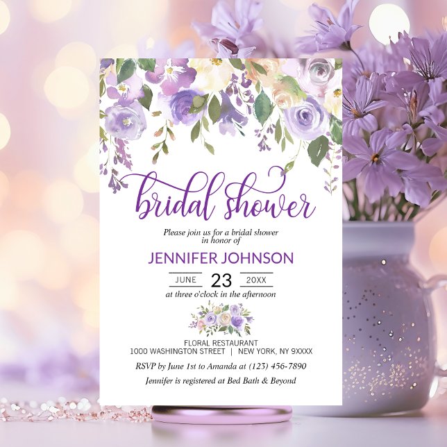 Aquarellblume Lavendel Lila Brautparty Einladung (Watercolor Floral Lavender Purple Bridal Shower Invitation)