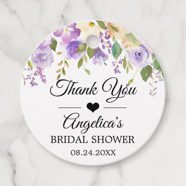 Aquarellblume Lavendel Lila Brautparty Geschenkanhänger (Vorderseite)