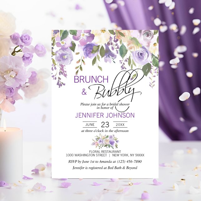 Aquarellblume Lavendel Lila Bridal Brunch Einladung (Watercolor Floral Lavender Purple Bridal Brunch Invitation)