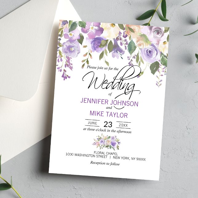 Aquarellblume Lavendel Lila Lilac Wedding Einladung (Watercolor Floral Lavender Purple Lilac Wedding Invitation)