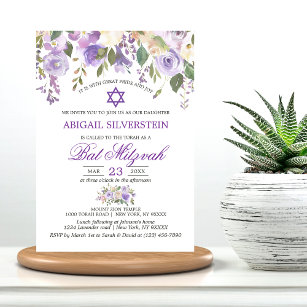Aquarellblume Lavendel Lila Star Bat Mitzvah Einladung
