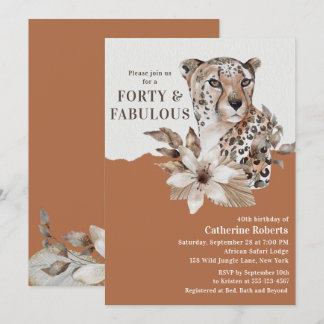 Aquarellblume Leopard 40. Geburtstag Einladung