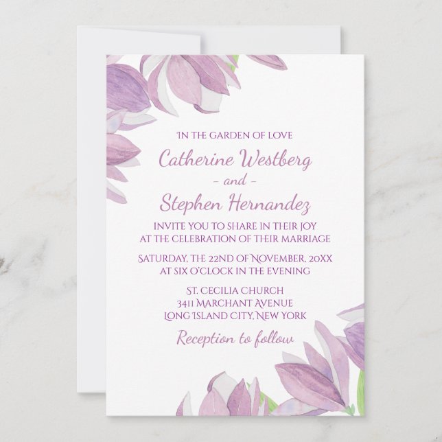 Aquarellblume Lila Lavendel Blume Hochzeit Einladung (Vorderseite)