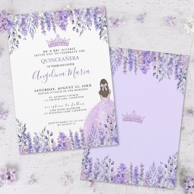 Aquarellblume Lila Quinceanera Einladung (Watercolor Floral Purple Quinceanera Invitation)