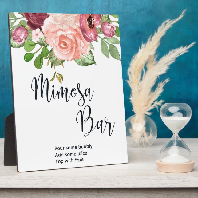 Aquarellblume Mimosa Bar Wedding Sign Plaque Fotoplatte (Seite)