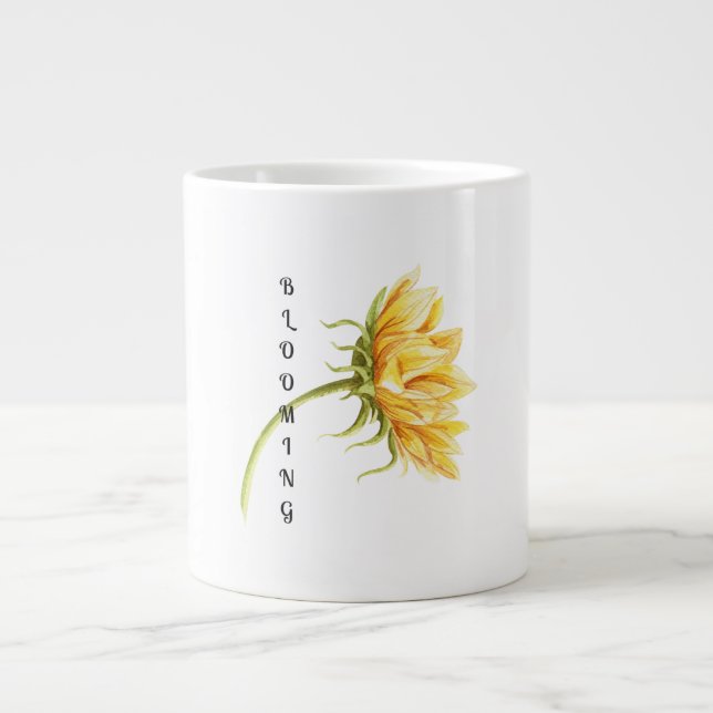 Aquarellblume mit "blühender" Text-Tasse Jumbo-Tasse (Vorderseite)