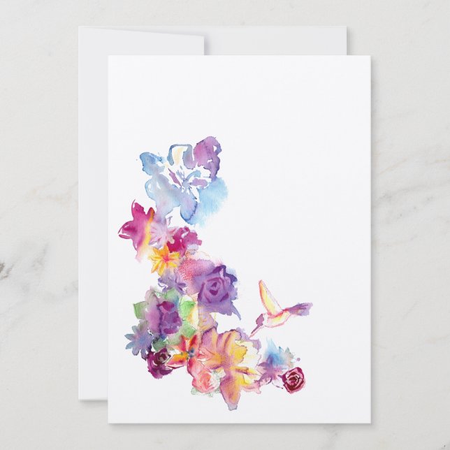 Aquarellblume mit einem Hummingvogel Einladung (Vorderseite)