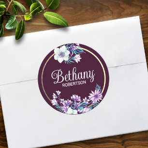 Aquarellblume mit Goldfolie Akzent Personalisiert Runder Aufkleber