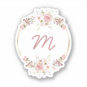 Aquarellblume mit Monogramm Aufkleber