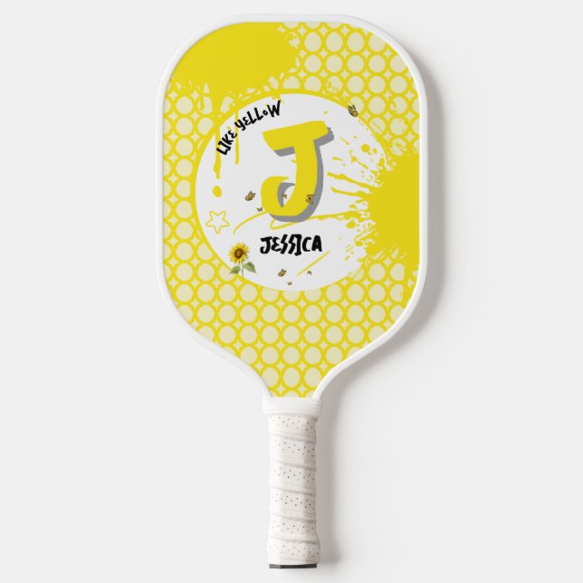 Aquarellblume mit Schmetterlingen wie Gelb Pickleball Schläger (Vorderseite)