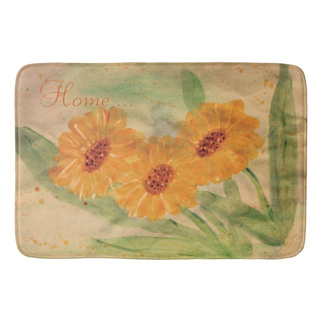 Aquarellblume mit Taupe Badematte (Vorderseite)
