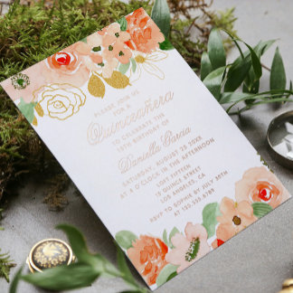 Aquarellblume Moderne Quinceñera Rose Gold Folieneinladung