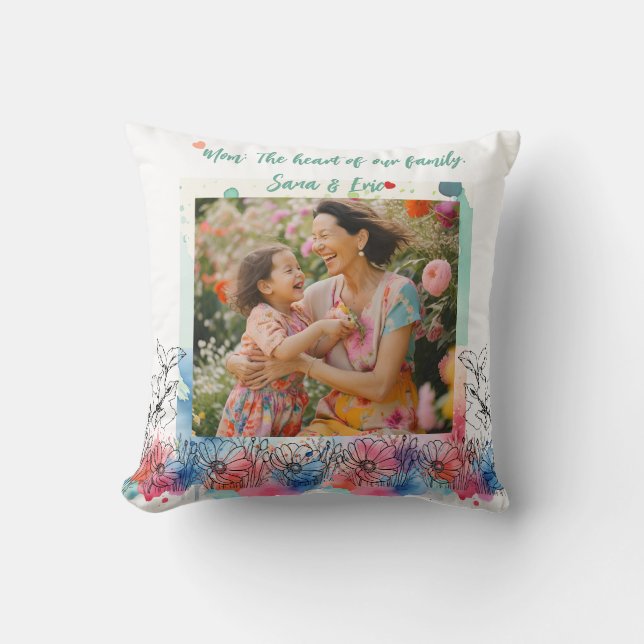 Aquarellblume Modernes Geschenk für Mama mit Zitat Kissen (Vorderseite)