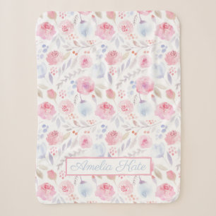 Aquarellblume Name Modernes Rosa, Baby Blankon Sherpadecke