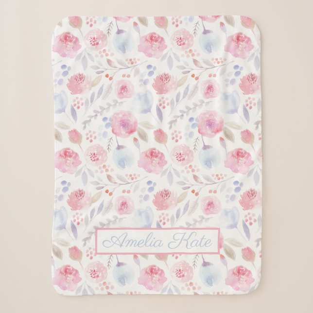 Aquarellblume Name Modernes Rosa, Baby Blankon Sherpadecke (Vorderseite)